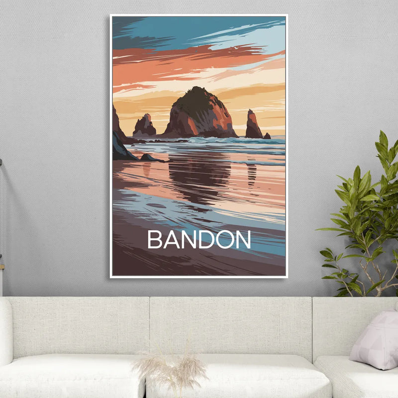 Bandon Coastal Sunset Living Room - White Canvas Wall Art