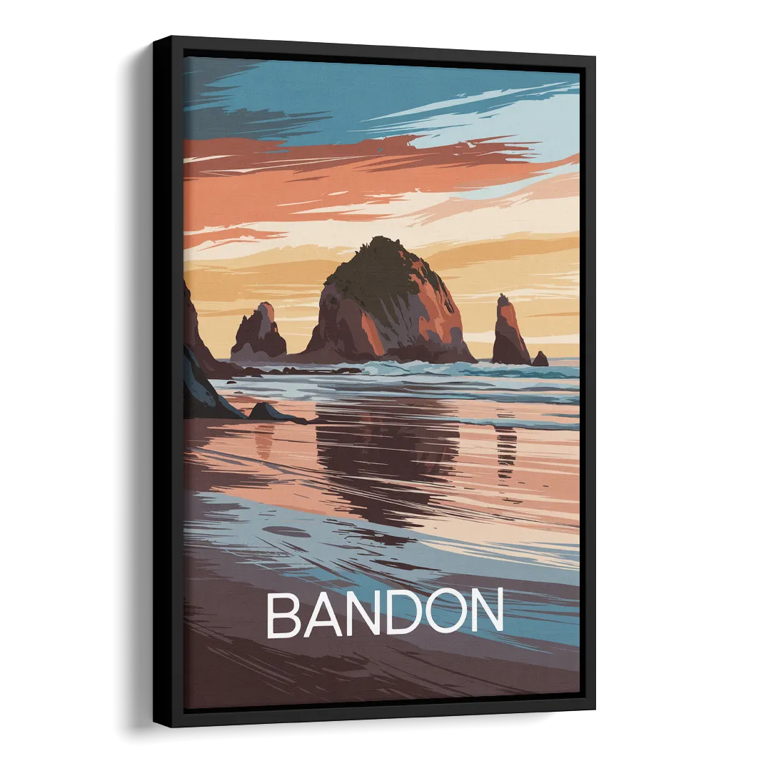 Bandon Coastal Sunset Side - Black Canvas Wall Art