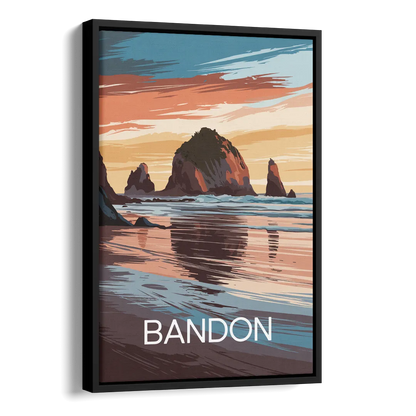 Bandon Coastal Sunset Side - Black Canvas Wall Art
