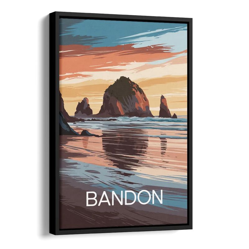 Bandon Coastal Sunset Side - Black Canvas Wall Art