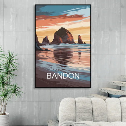 Bandon Coastal Sunset Living Room - Black Canvas Wall Art