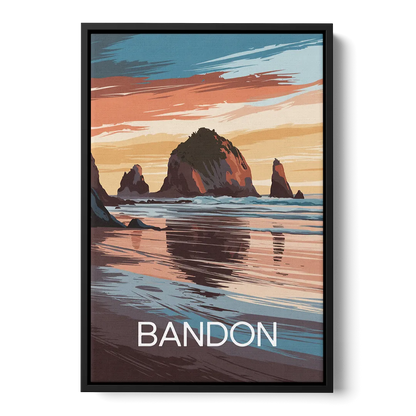 Bandon Coastal Sunset Front - Black Canvas Wall Art