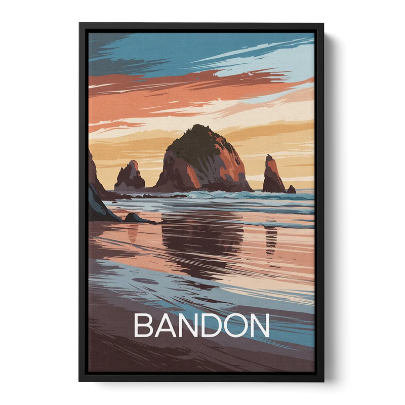 Bandon Coastal Sunset Front - Black Canvas Wall Art