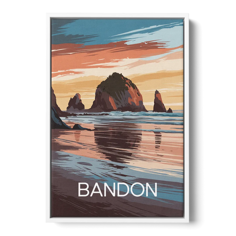 Bandon Coastal Sunset Front - White Canvas Wall Art