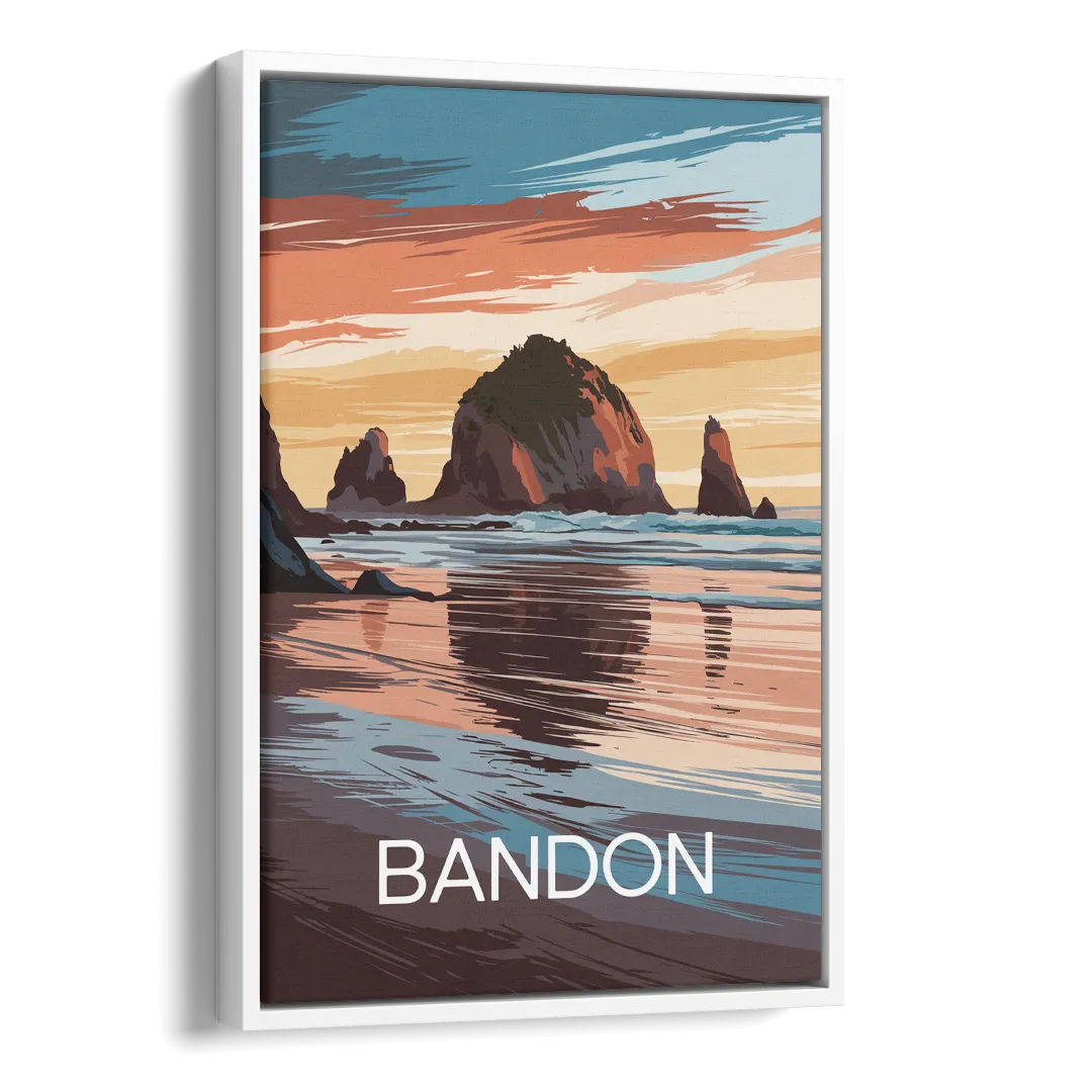 Bandon Coastal Sunset Side - White Canvas Wall Art