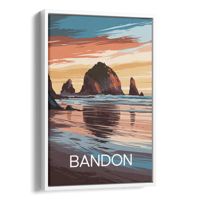 Bandon Coastal Sunset Side - White Canvas Wall Art