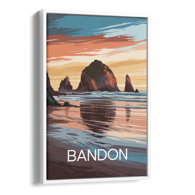 Bandon Coastal Sunset Side - White Canvas Wall Art