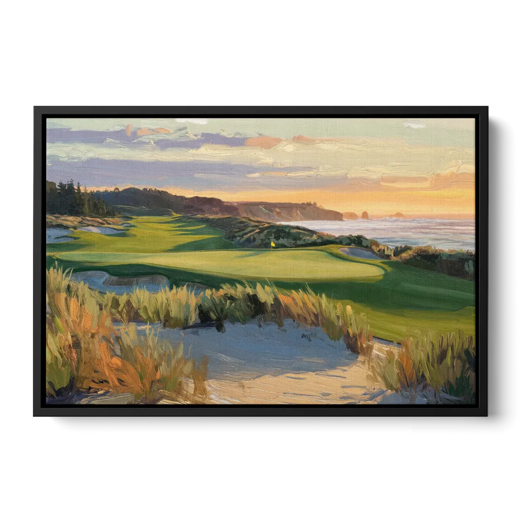 Bandon Dunes Golf Landscape Front - Black Canvas Wall Art
