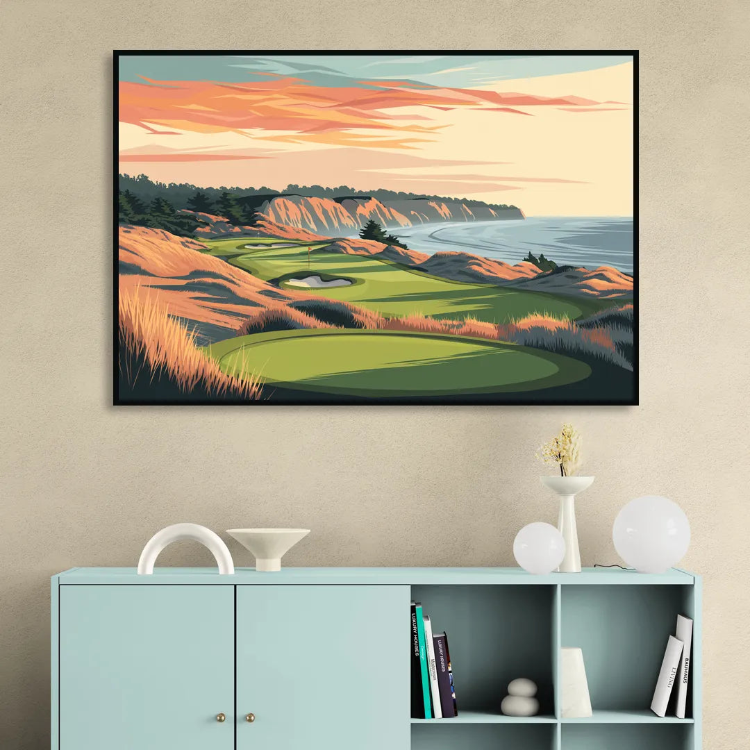Bandon Golf Course Panorama Sitting Room - Black Canvas Wall Art