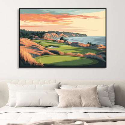 Bandon Golf Course Panorama Living Room - Black Canvas Wall Art