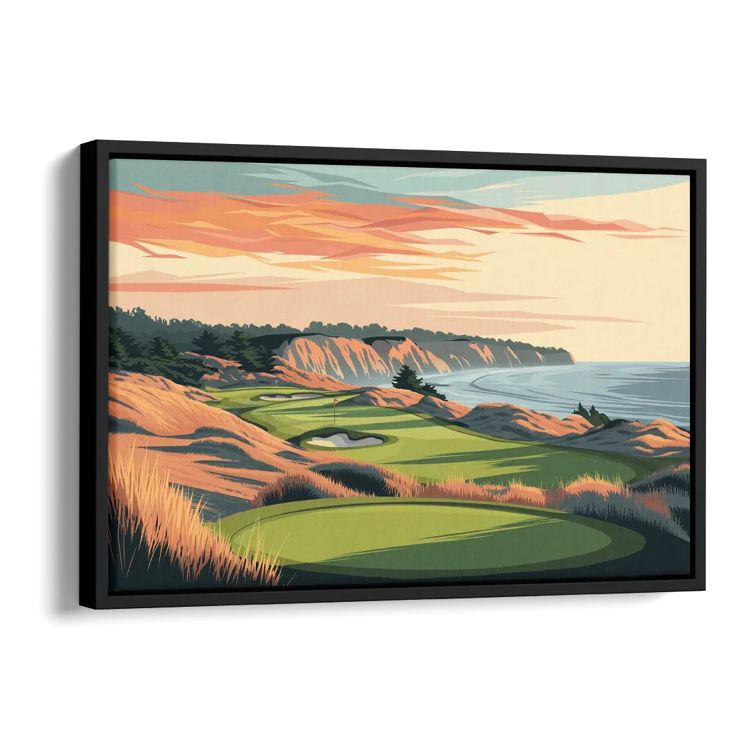 Bandon Golf Course Panorama Side - Black Canvas Wall Art