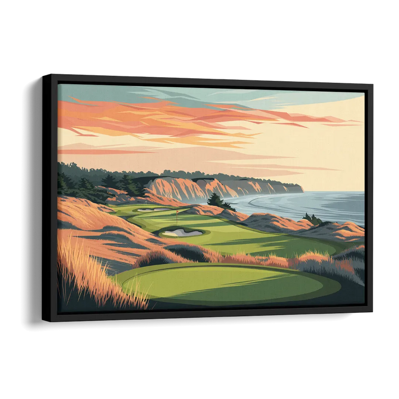 Bandon Golf Course Panorama Side - Black Canvas Wall Art
