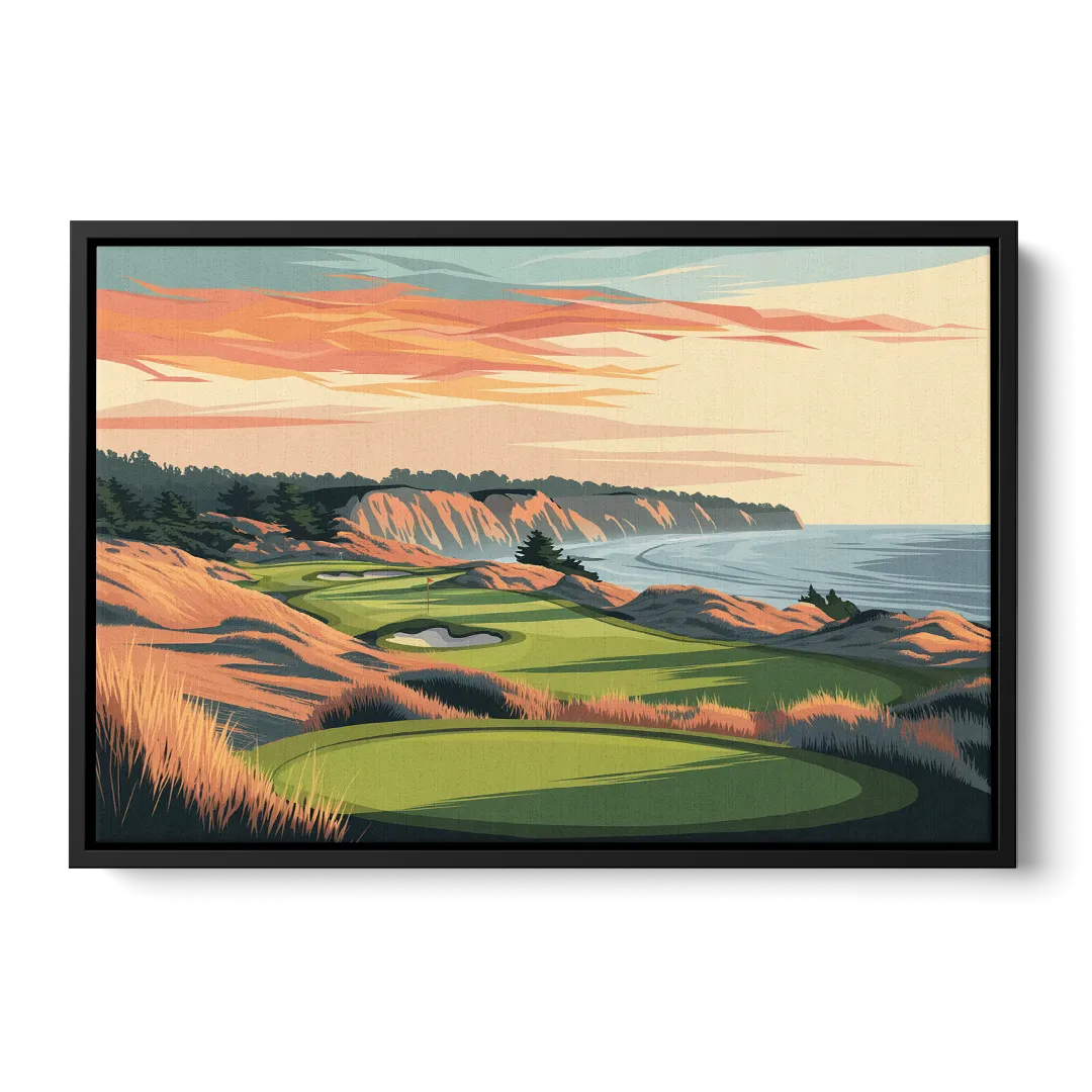 Bandon Golf Course Panorama Front - Black Canvas Wall Art