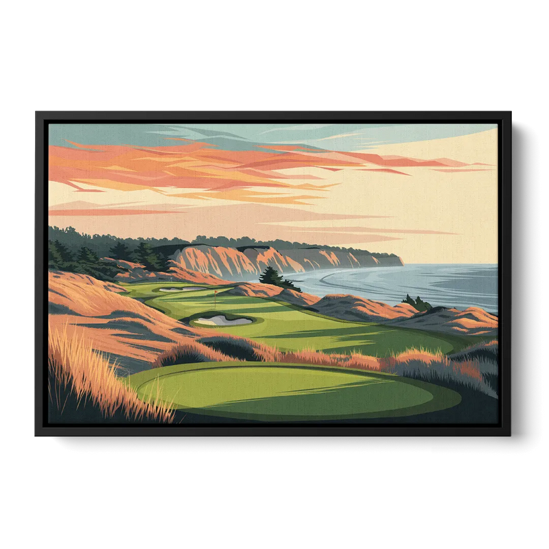 Bandon Golf Course Panorama Front - Black Canvas Wall Art