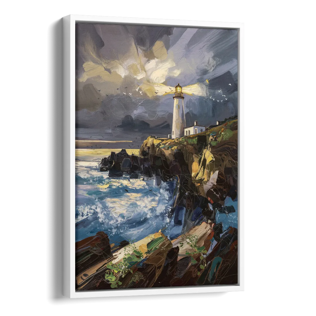 Bandon Lighthouse View Side - White Canvas Wall Art