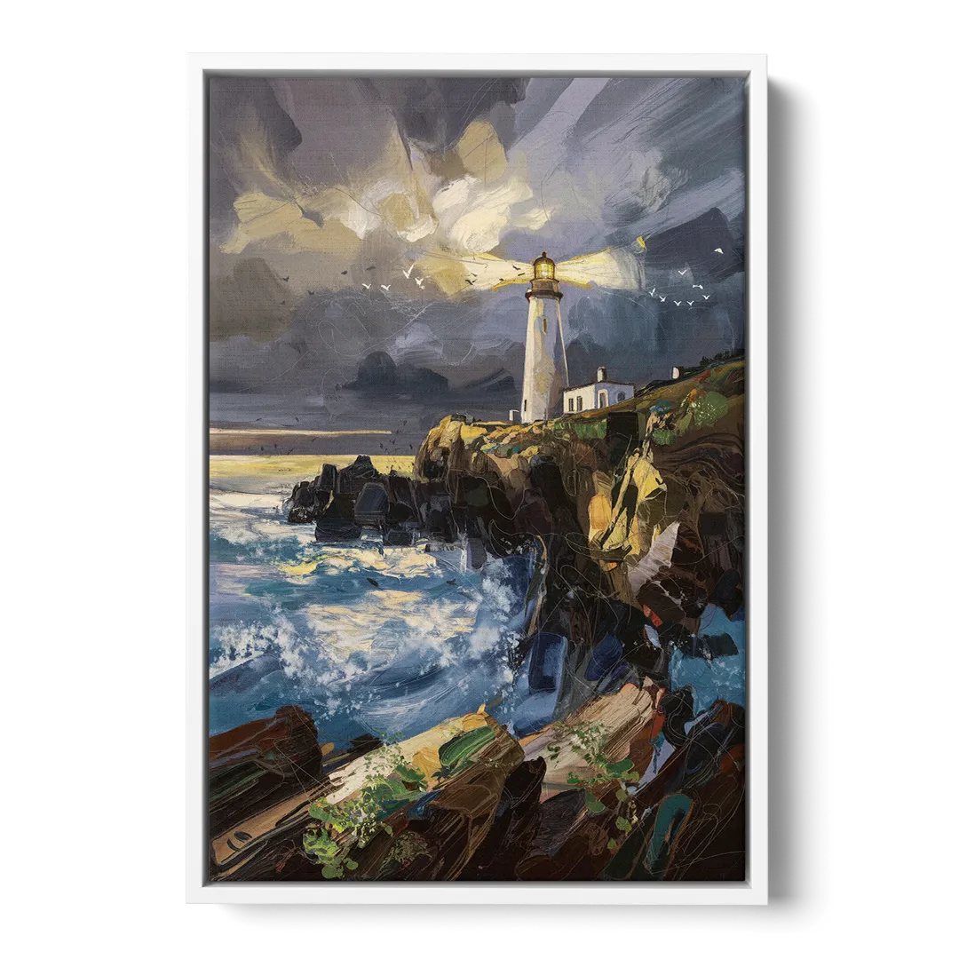 Bandon Lighthouse View Front - White Canvas Wall Art