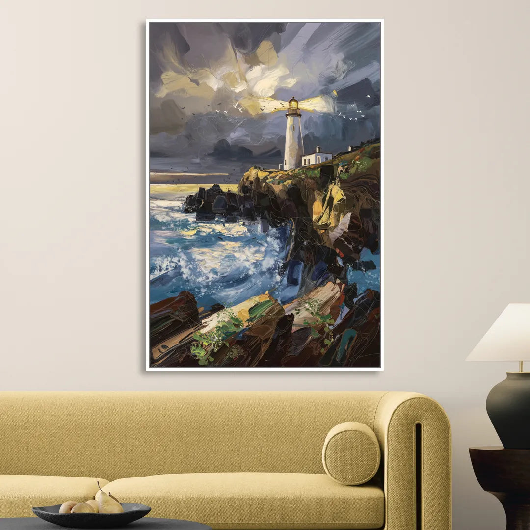 Bandon Lighthouse View Sitting Room - White Canvas Wall Art