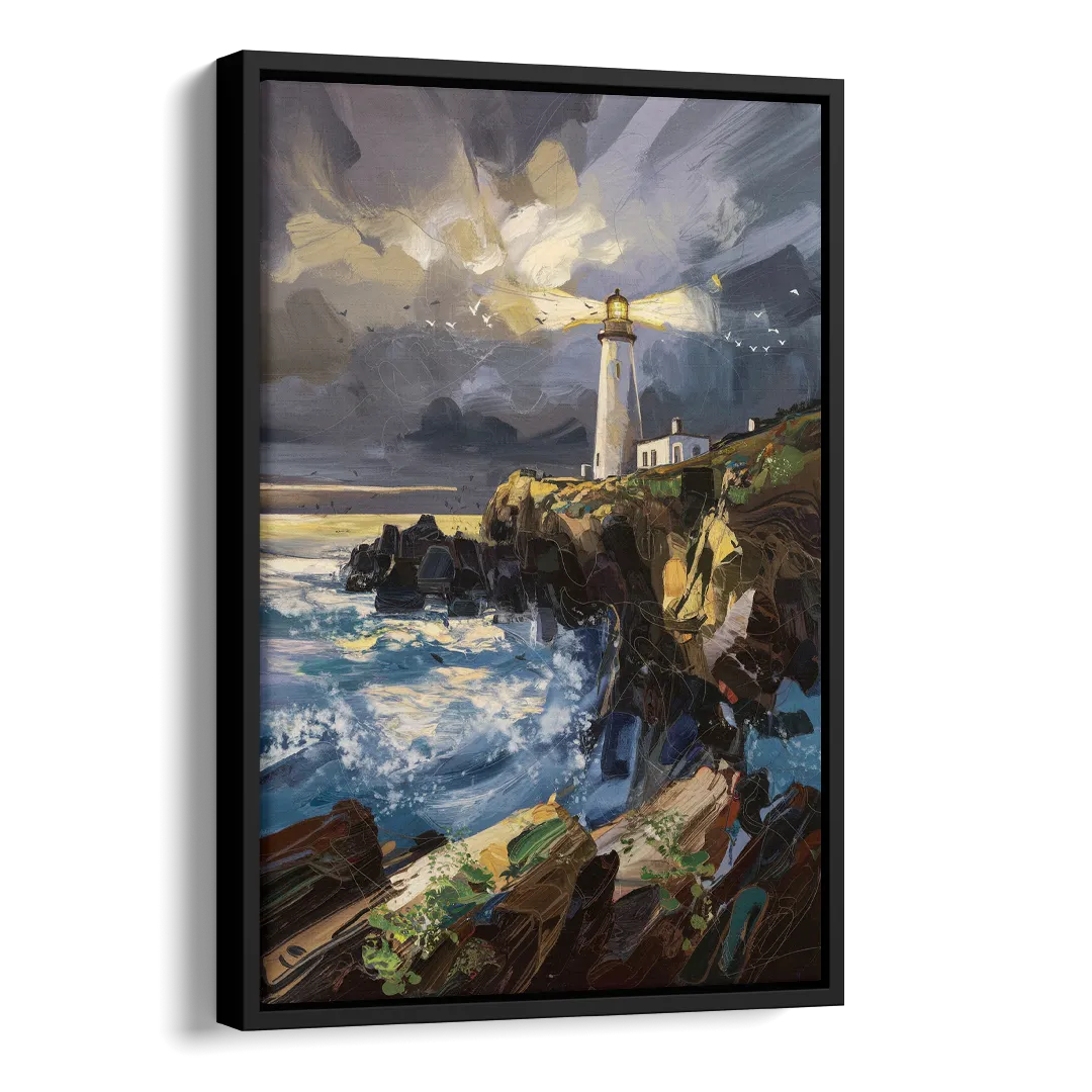 Bandon Lighthouse View Side - Black Canvas Wall Art