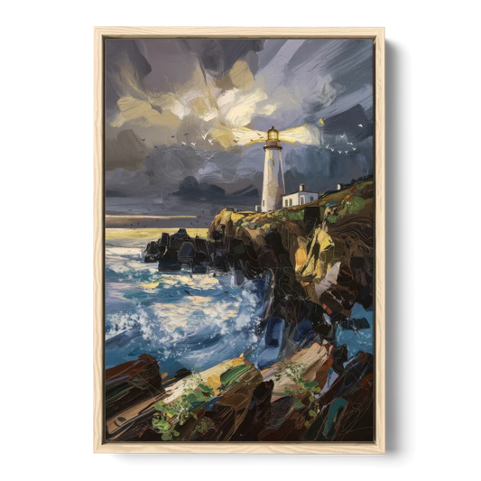 Bandon Lighthouse View - Oak Framed Canvas Wall Art - Front