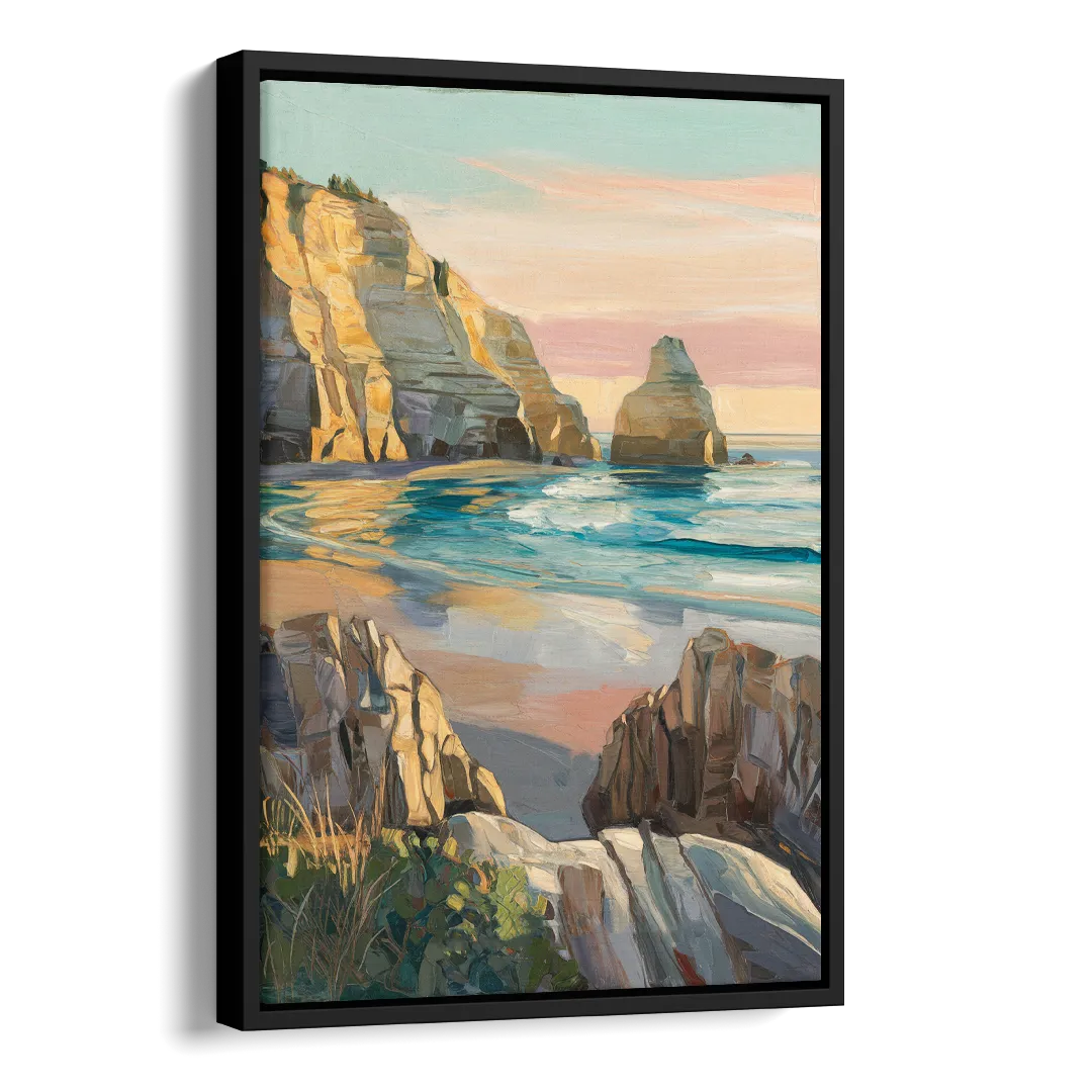 Bandon Ocean Cliffs Side - Black Canvas Wall Art