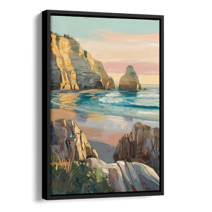 Bandon Ocean Cliffs Side - Black Canvas Wall Art