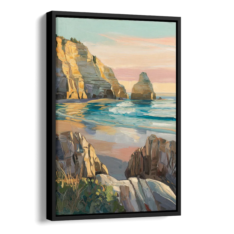 Bandon Ocean Cliffs Side - Black Canvas Wall Art