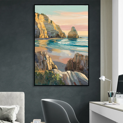Bandon Ocean Cliffs Sitting Room - Black Canvas Wall Art