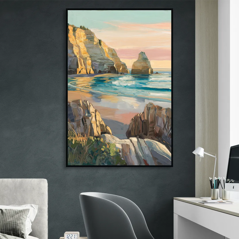 Bandon Ocean Cliffs Sitting Room - Black Canvas Wall Art