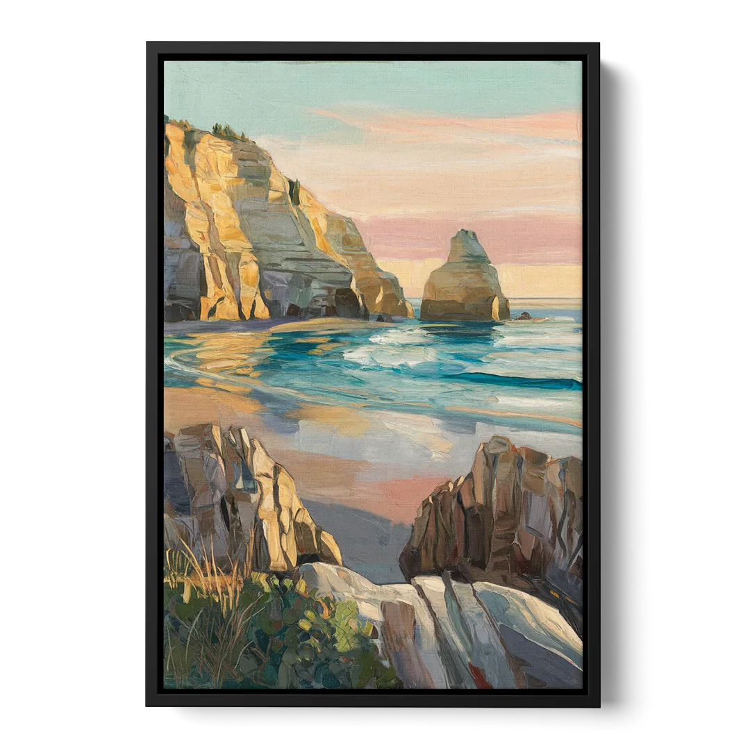 Bandon Ocean Cliffs Front - Black Canvas Wall Art