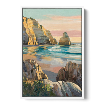 Bandon Ocean Cliffs Front - White Canvas Wall Art