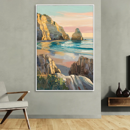 Bandon Ocean Cliffs Sitting Room - White Canvas Wall Art