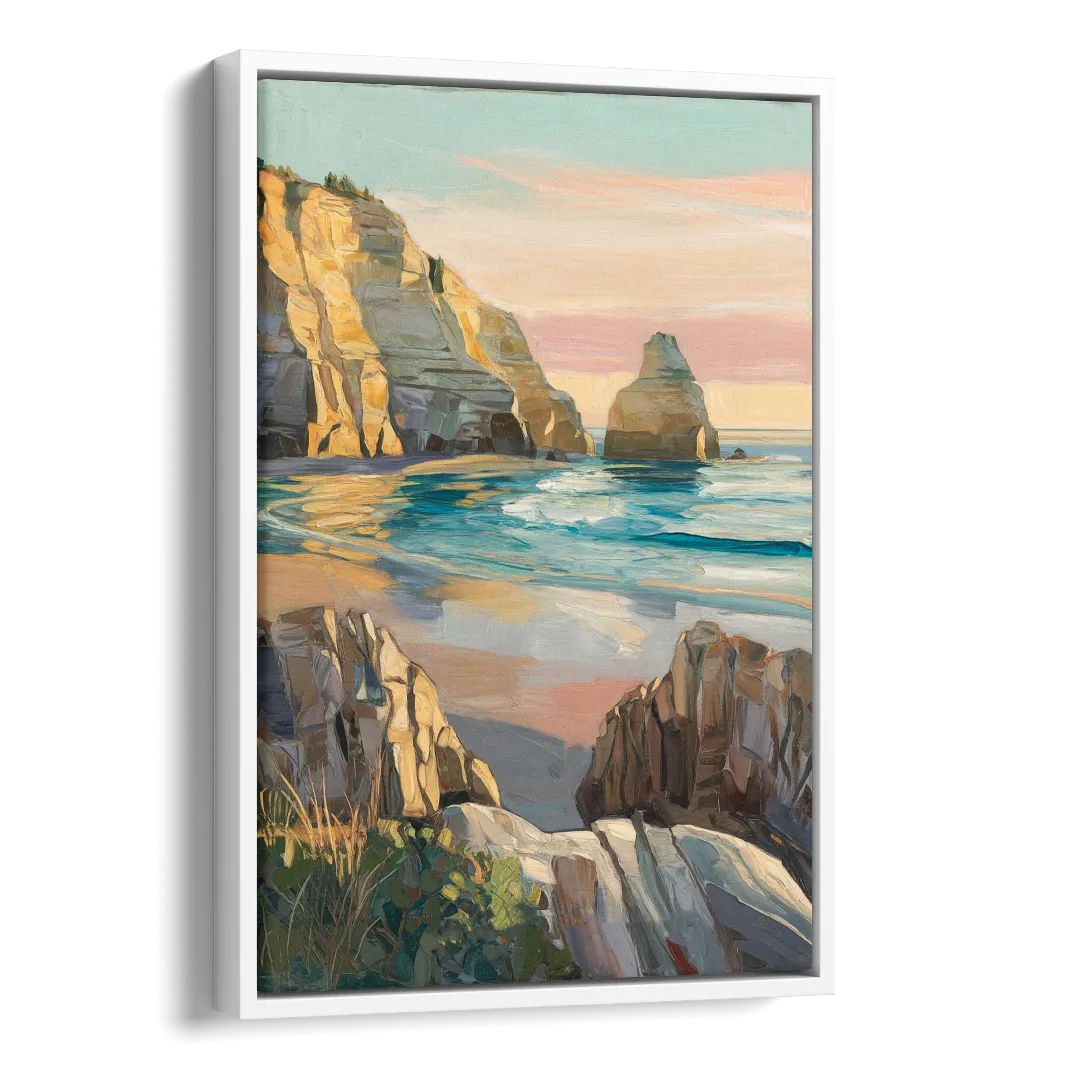 Bandon Ocean Cliffs Side - White Canvas Wall Art