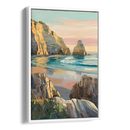 Bandon Ocean Cliffs Side - White Canvas Wall Art