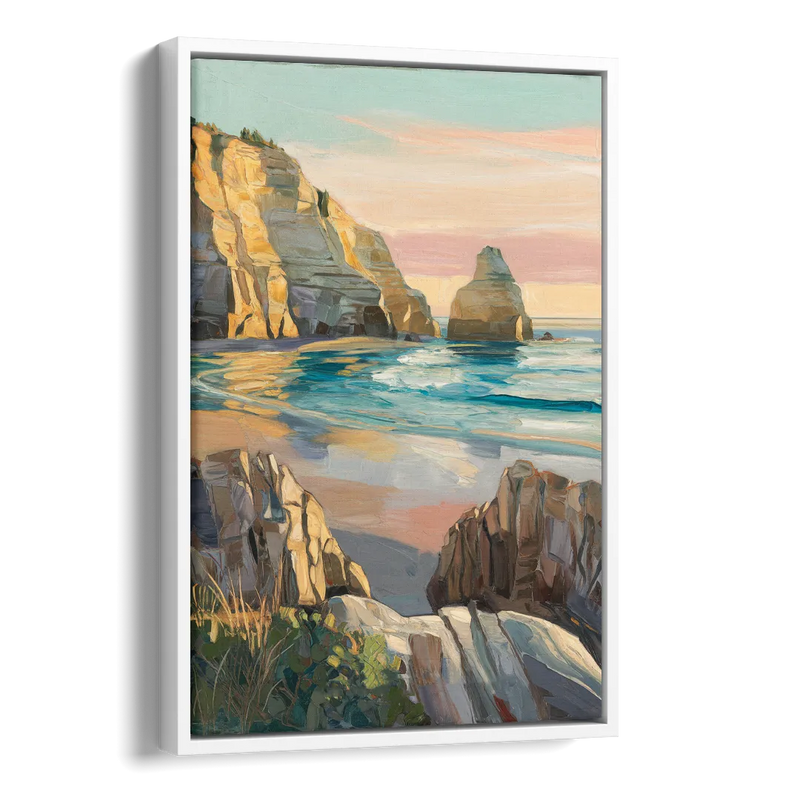 Bandon Ocean Cliffs Side - White Canvas Wall Art