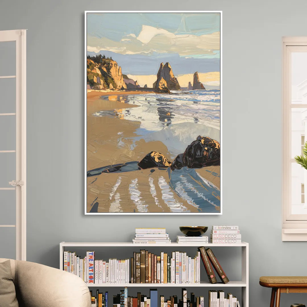 Bandon Oregon Shoreline Sitting Room - White Canvas Wall Art