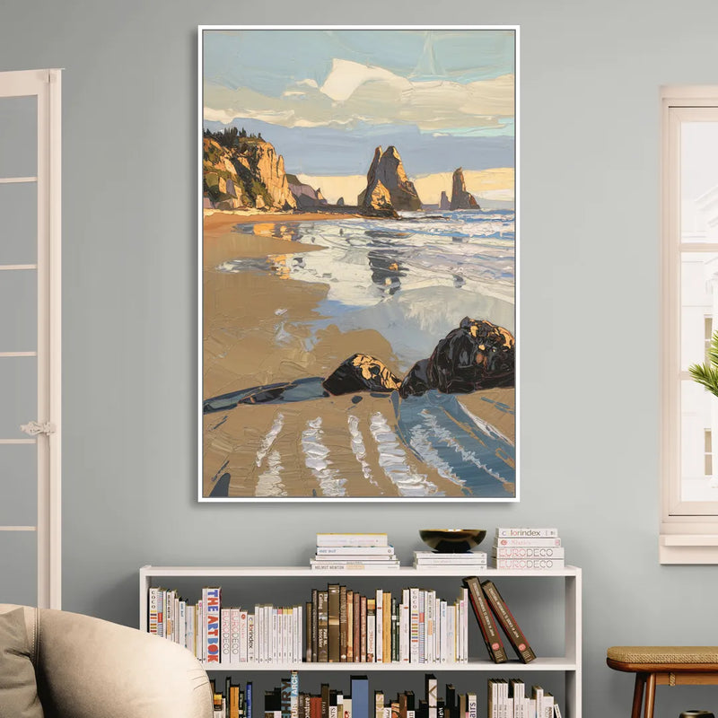 Bandon Oregon Shoreline Sitting Room - White Canvas Wall Art