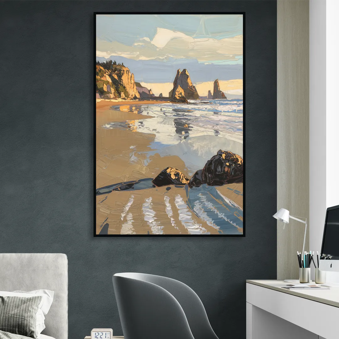 Bandon Oregon Shoreline Living Room - Black Canvas Wall Art