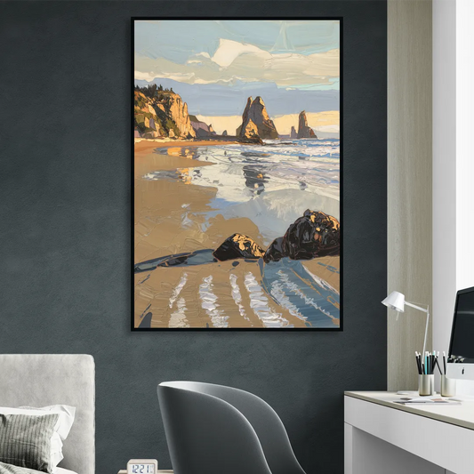 Bandon Oregon Shoreline Living Room - Black Canvas Wall Art