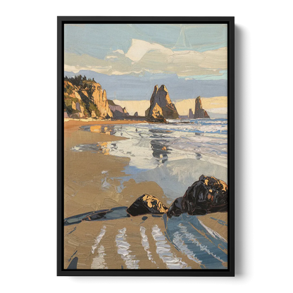 Bandon Oregon Shoreline Front - Black Canvas Wall Art