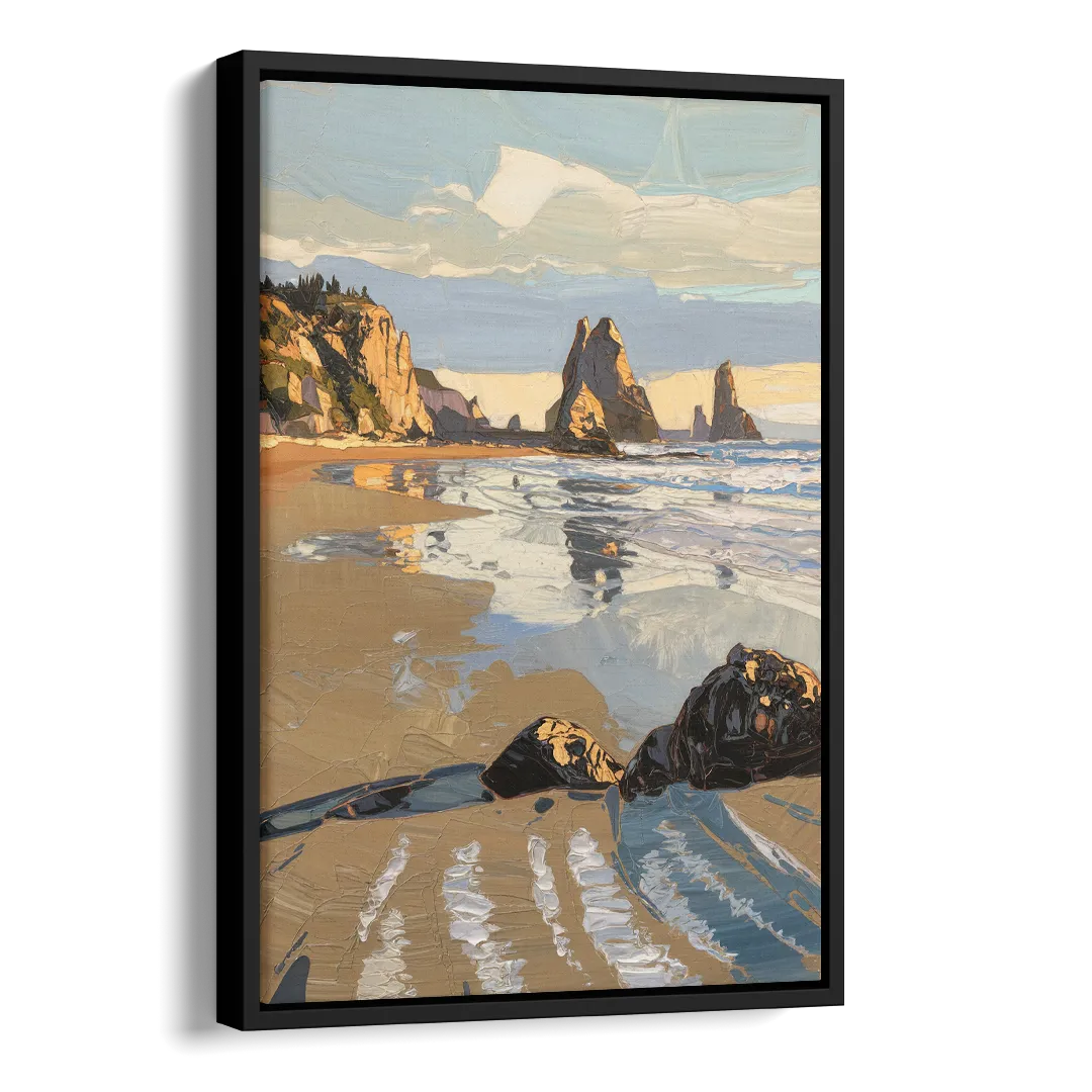 Bandon Oregon Shoreline Side - Black Canvas Wall Art