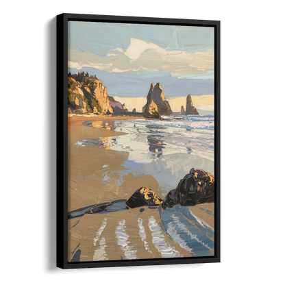Bandon Oregon Shoreline Side - Black Canvas Wall Art