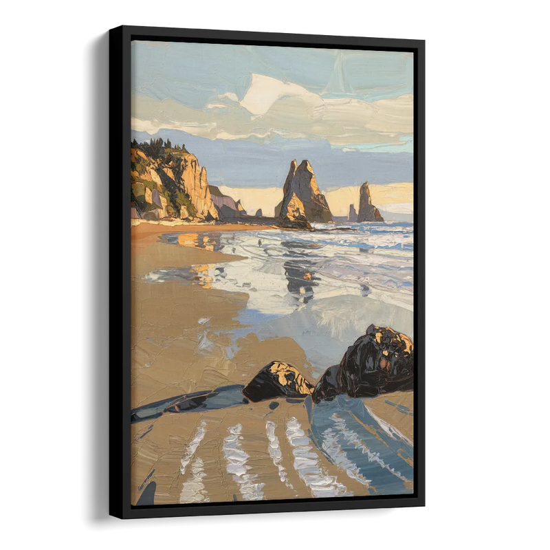 Bandon Oregon Shoreline Side - Black Canvas Wall Art