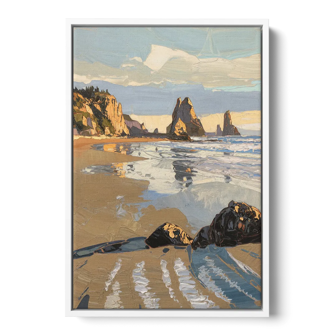 Bandon Oregon Shoreline Front - White Canvas Wall Art