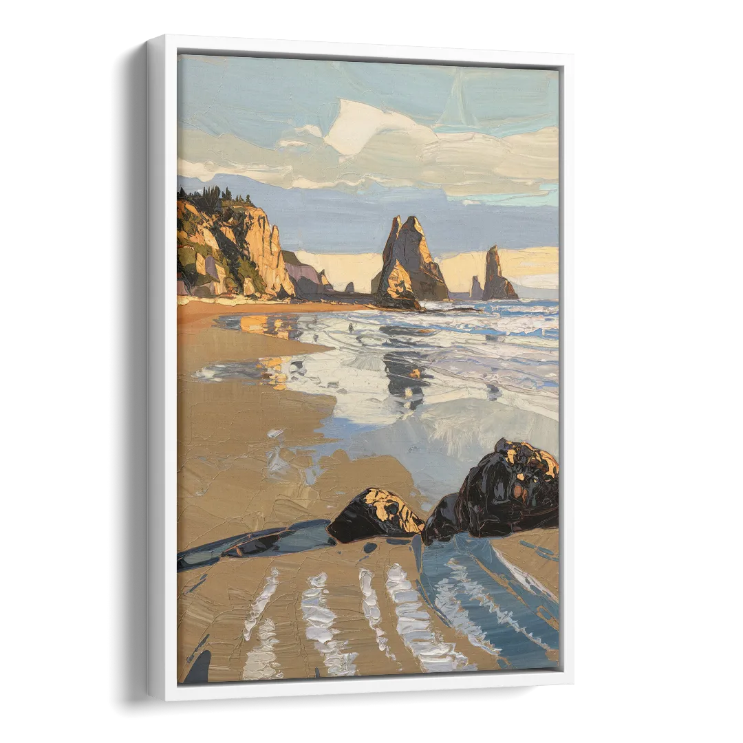Bandon Oregon Shoreline Side - White Canvas Wall Art