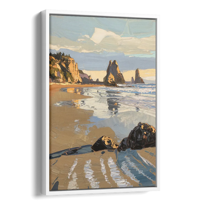 Bandon Oregon Shoreline Side - White Canvas Wall Art