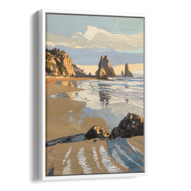 Bandon Oregon Shoreline Side - White Canvas Wall Art