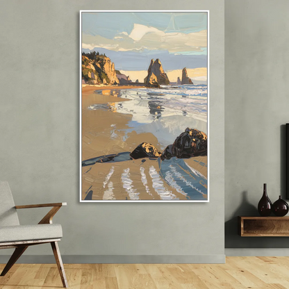 Bandon Oregon Shoreline Living Room - White Canvas Wall Art