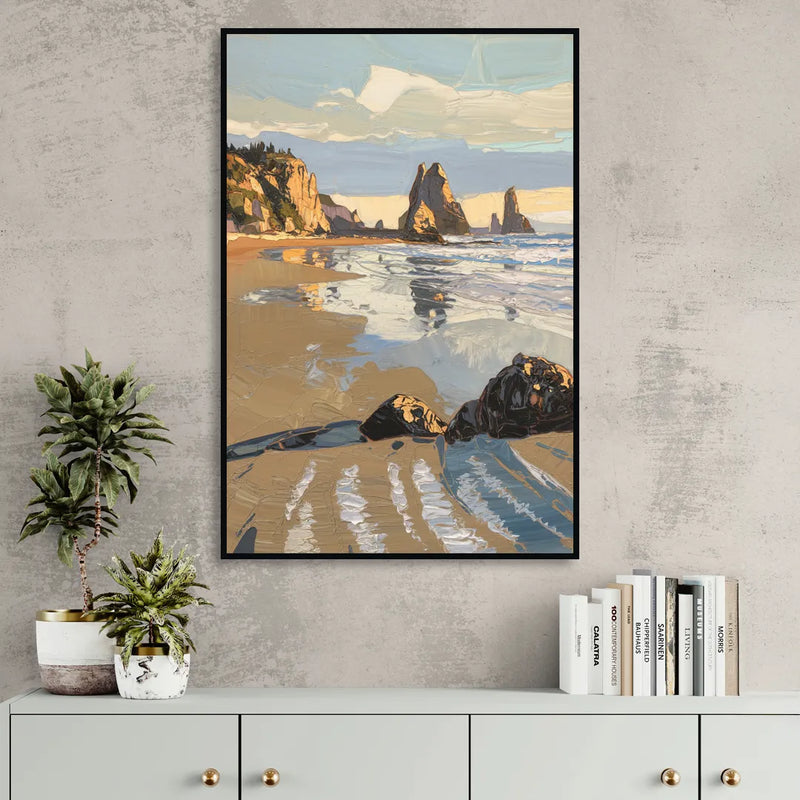 Bandon Oregon Shoreline Sitting Room - Black Canvas Wall Art