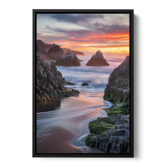 Bandon Rocky Shoreline - Black Framed Canvas Wall Art - Front