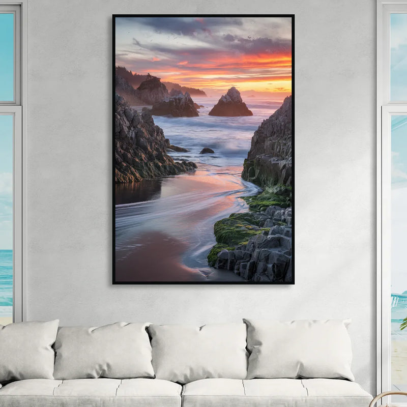 Bandon Rocky Shoreline Living Room - Black Canvas Wall Art
